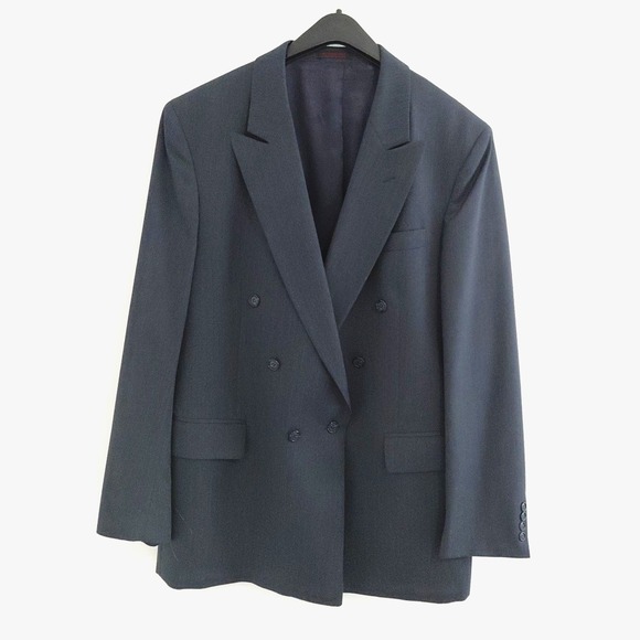 Manitobah Other - A. Sheilds  Blazer Jacket Mens 44L Blue Wool Double Breasted Peak‎ Lapel Classic